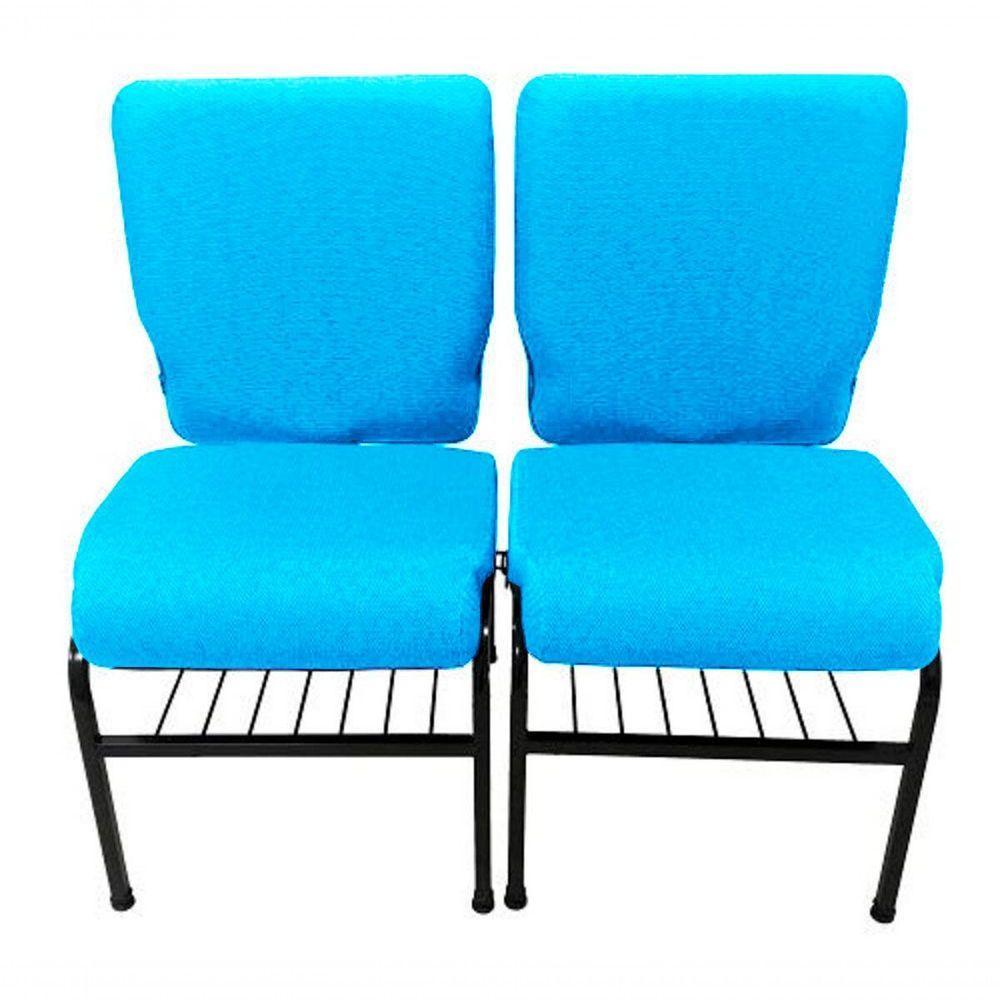 02 Cadeiras Para Igrejas C/ Porta Biblía E Porta Cálice Azul - 1