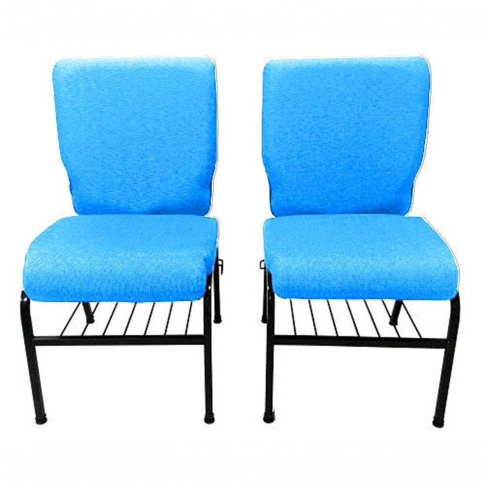 02 Cadeiras Para Igrejas C/ Porta Biblía E Porta Cálice Azul - 3