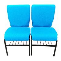 02 Cadeiras Para Igrejas C/ Porta Biblía E Porta Cálice Azul - 1