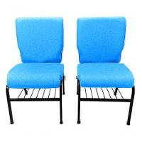 02 Cadeiras Para Igrejas C/ Porta Biblía E Porta Cálice Azul - 3