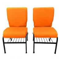 02 Cadeiras Para Igrejas C/ Porta Biblía E Porta Cálice Laranja - 3