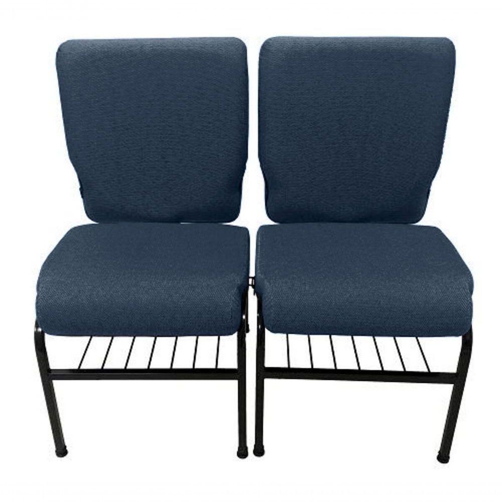 02 Cadeiras Para Igrejas C/ Porta Biblía E Porta Cálice Azul - 1