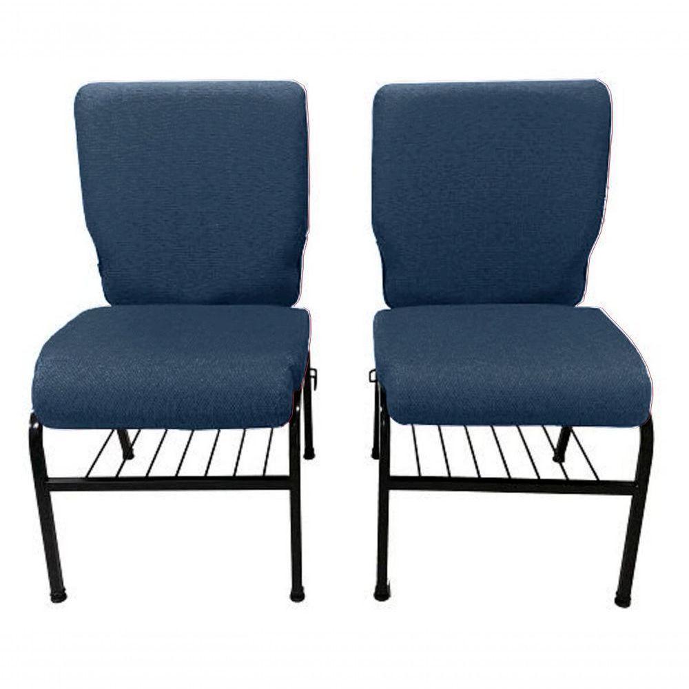 02 Cadeiras Para Igrejas C/ Porta Biblía E Porta Cálice Azul - 3