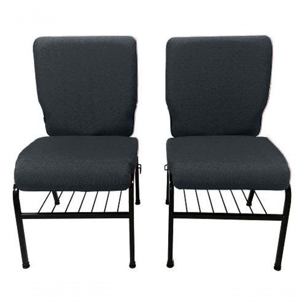 02 Cadeiras Para Igrejas C/ Porta Biblía E Porta Cálice Cinza - 3