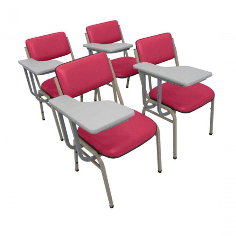 Kit Com 4 Cadeiras Para Auditórios Linha Hotel Smart Rosa - 1