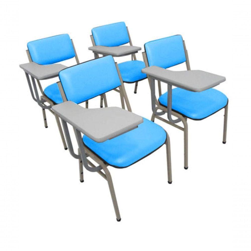 Kit Com 4 Cadeiras Para Auditórios Linha Hotel Smart Azul - 1