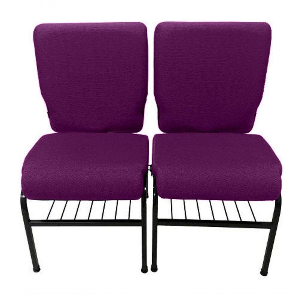 02 Cadeiras Para Igrejas C/ Porta Biblía E Porta Cálice Roxo - 1