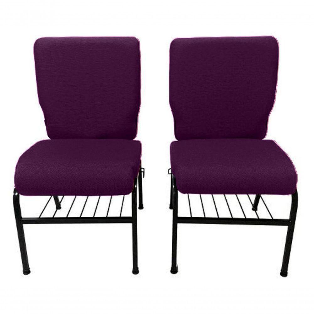 02 Cadeiras Para Igrejas C/ Porta Biblía E Porta Cálice Roxo - 3