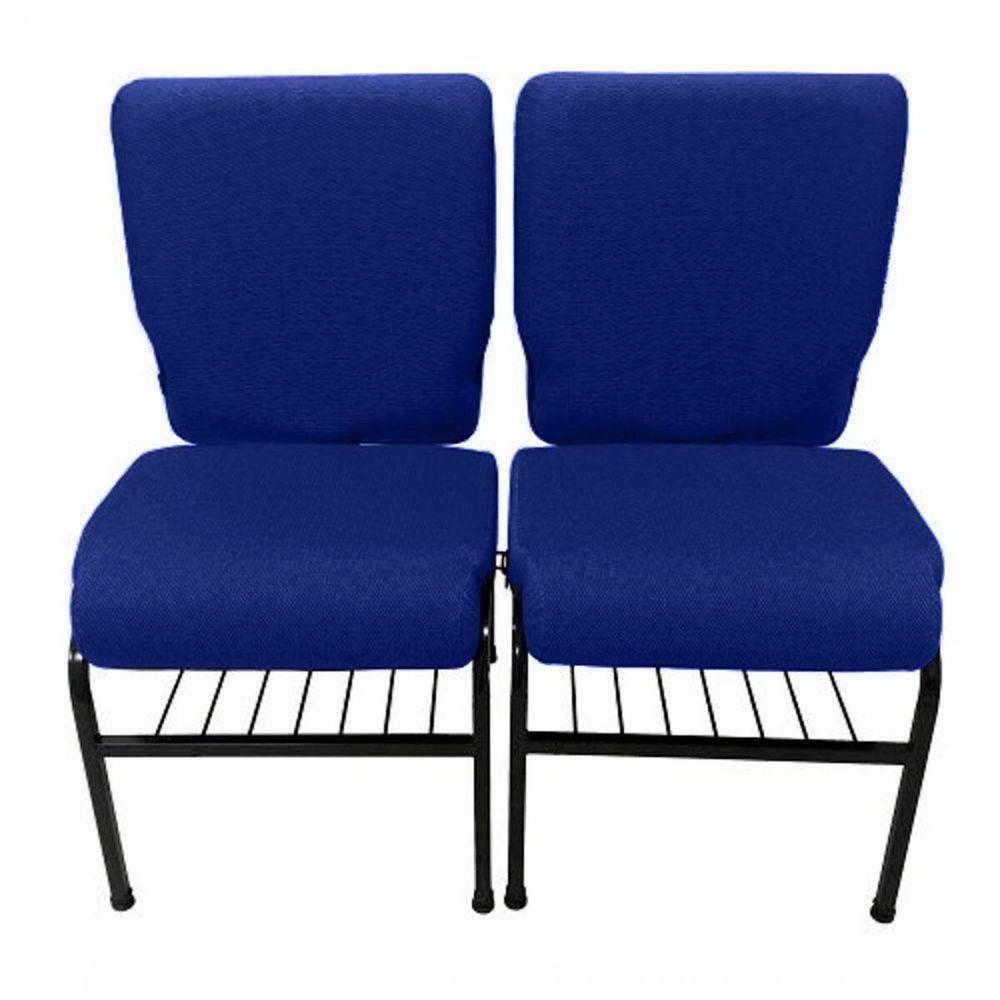 02 Cadeiras Para Igrejas C/ Porta Biblía E Porta Cálice Azul - 1
