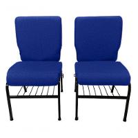 02 Cadeiras Para Igrejas C/ Porta Biblía E Porta Cálice Azul - 3