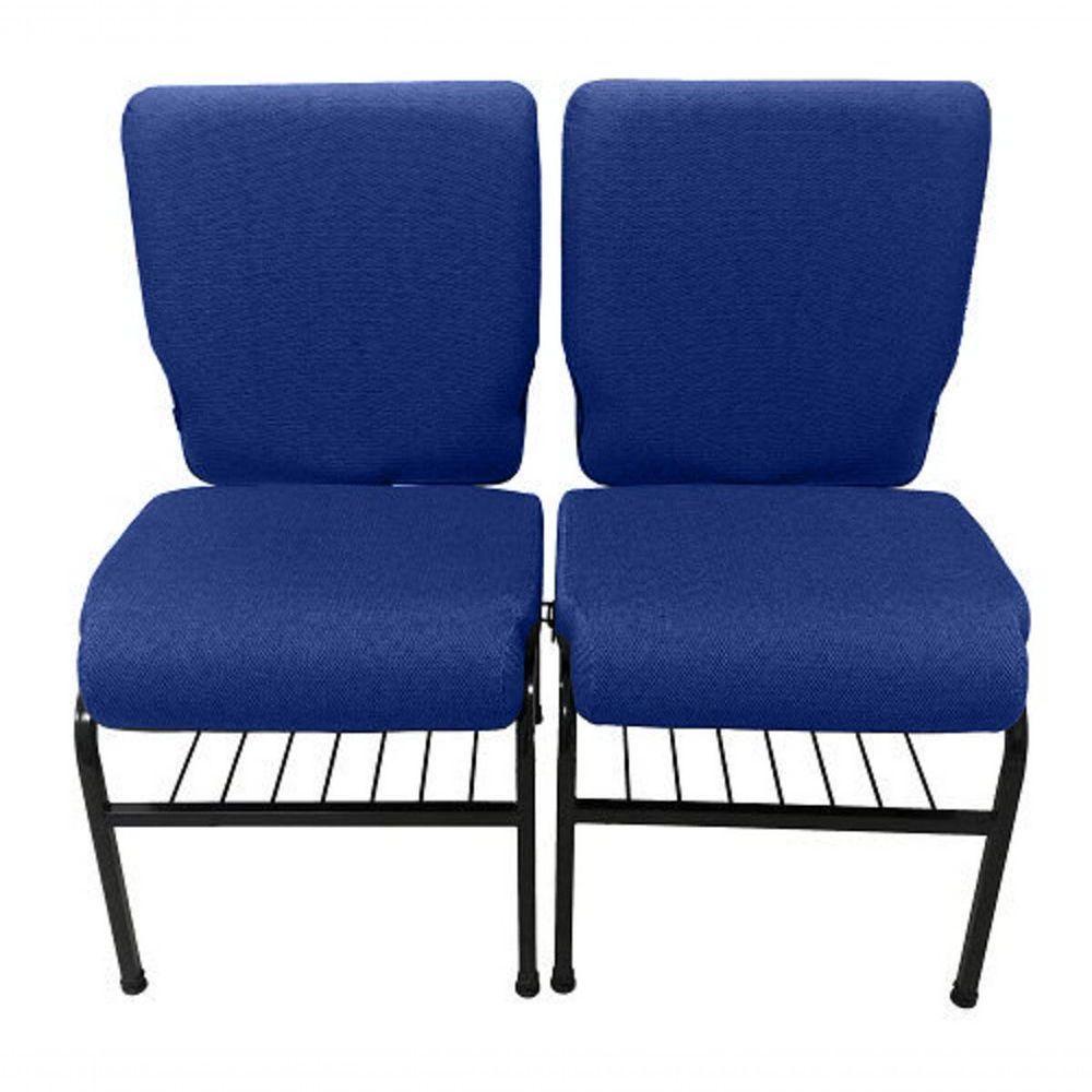 02 Cadeiras Para Igrejas C/ Porta Biblía E Porta Cálice Azul - 1