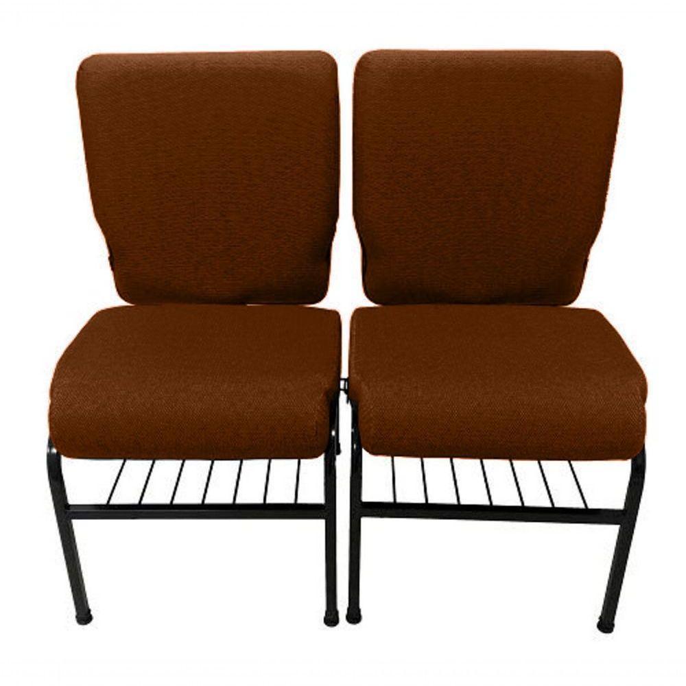 02 Cadeiras Para Igrejas C/ Porta Biblía E Porta Cálice Marrom - 1