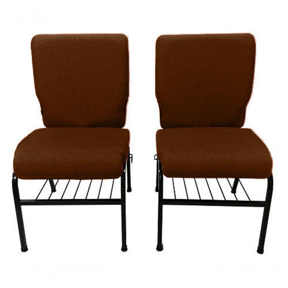 02 Cadeiras Para Igrejas C/ Porta Biblía E Porta Cálice Marrom - 3