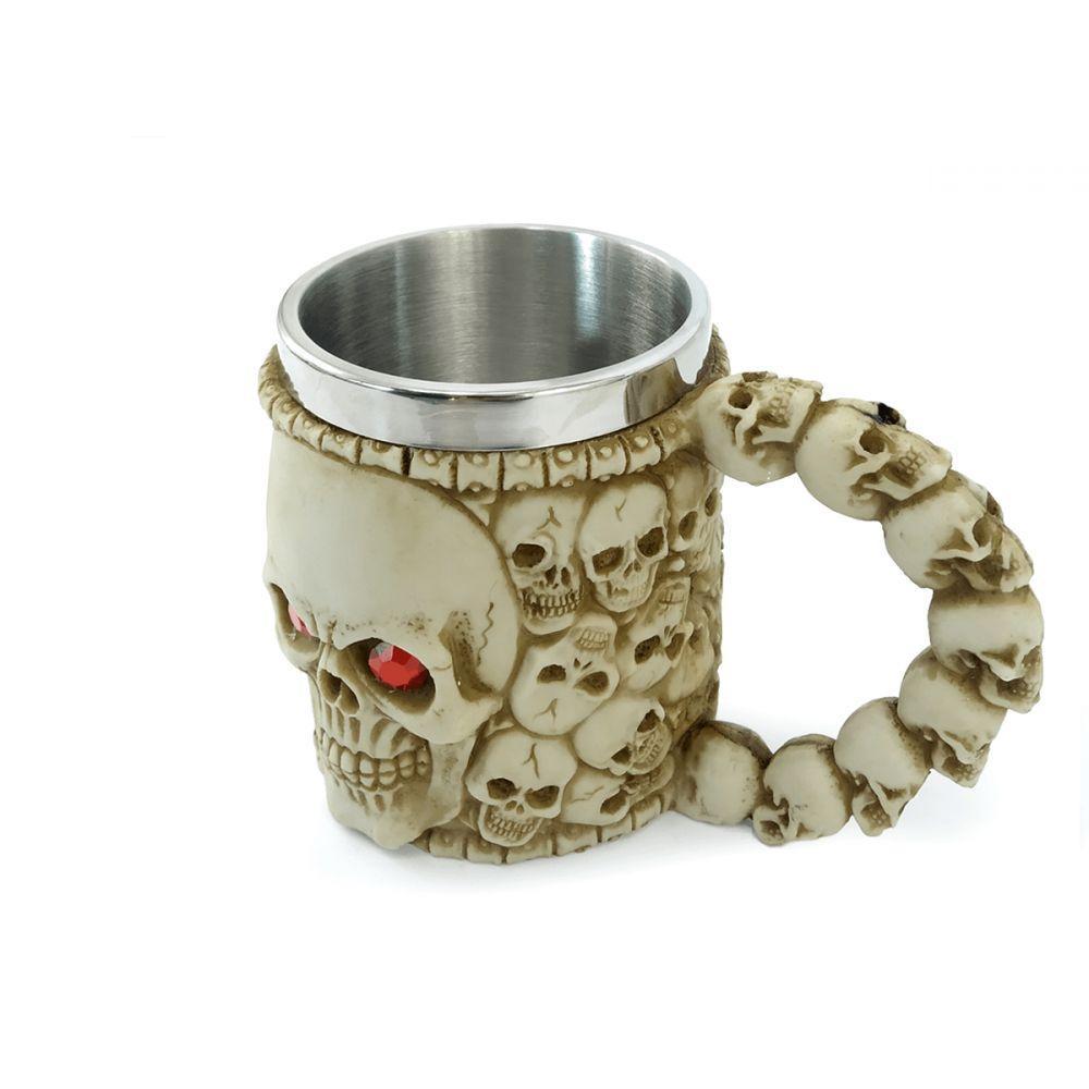 Caneca Caveira Olho Vermelho Alça 400ml Copo Metal E Resina - 5
