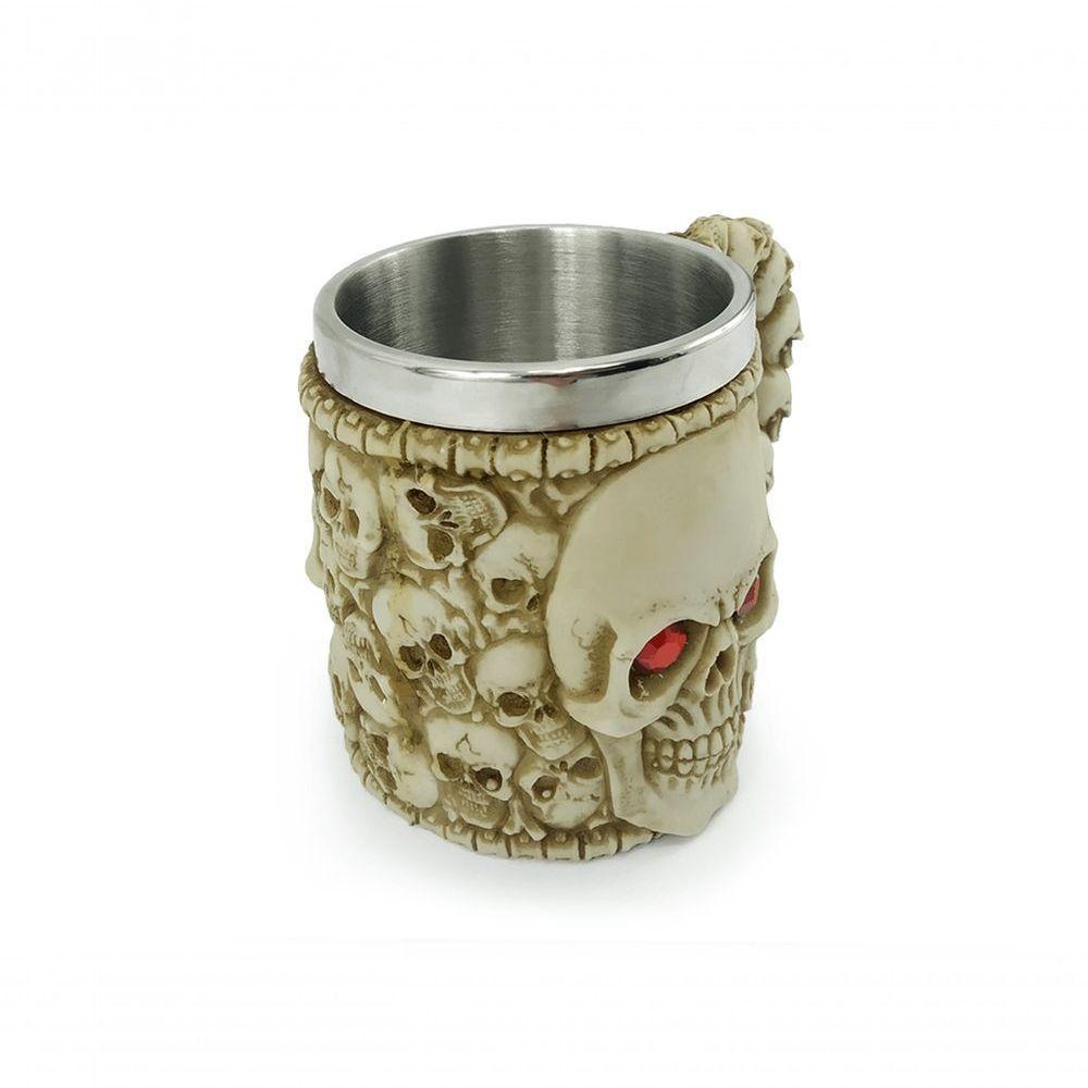 Caneca Caveira Olho Vermelho Alça 400ml Copo Metal E Resina - 7