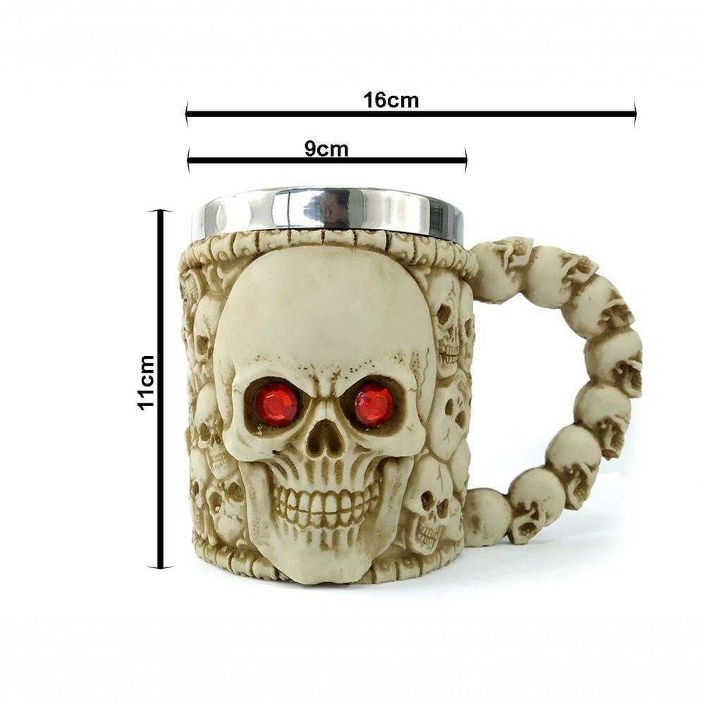 Caneca Caveira Olho Vermelho Alça 400ml Copo Metal E Resina - 9