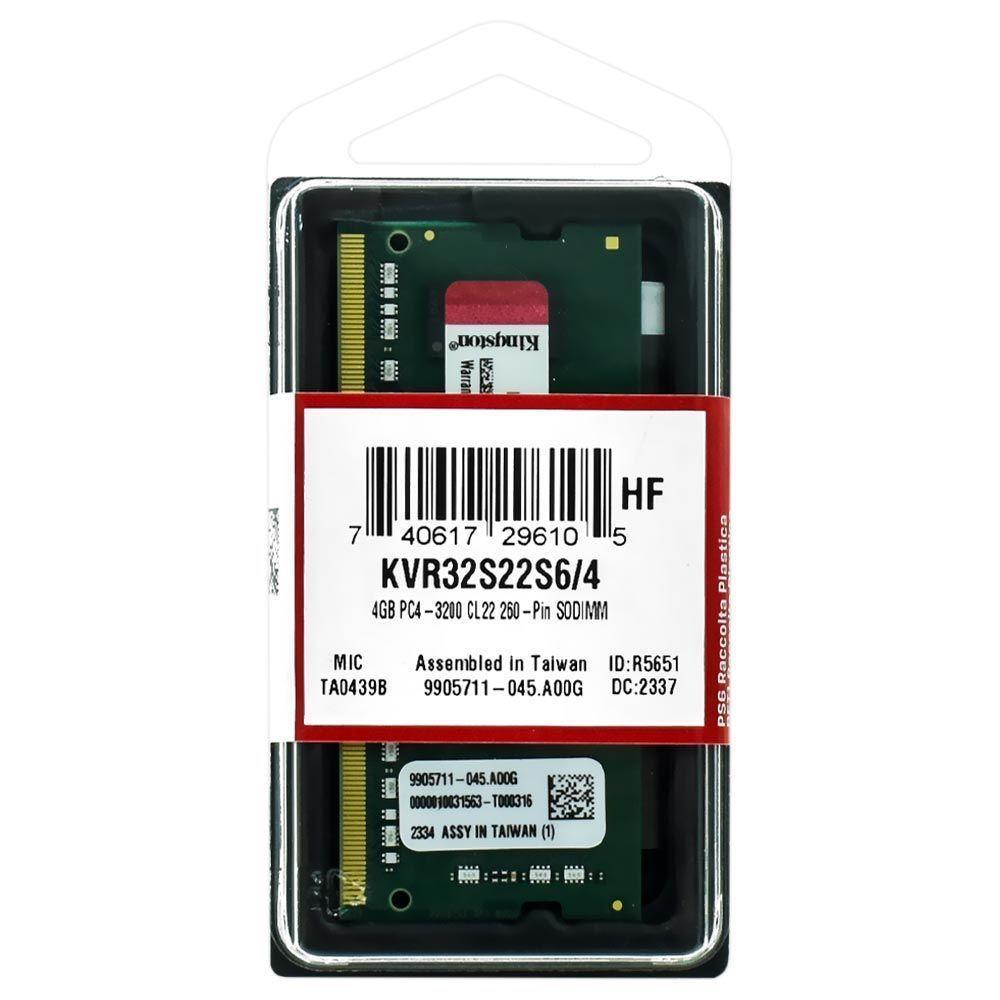 Memória Ram Para Notebook Kingston Ddr4 4gb 3200mhz - Kvr32s22s6/4 - 2