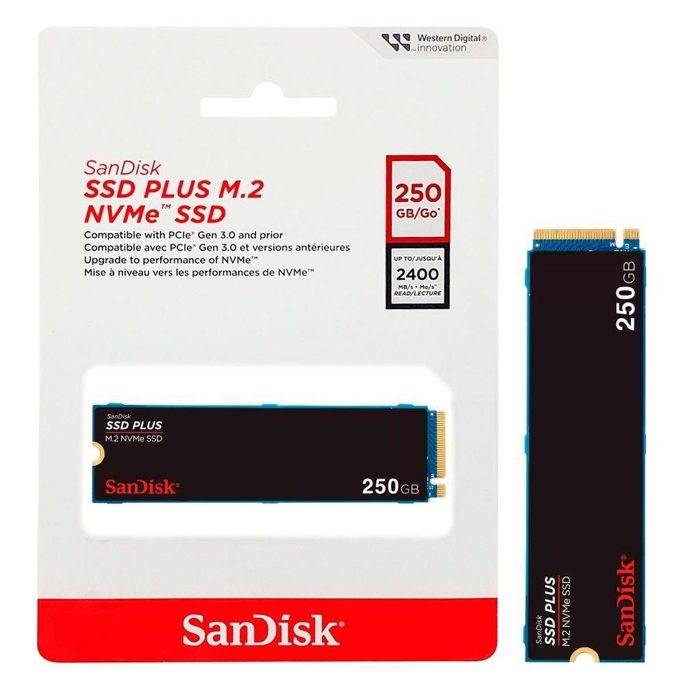 Ssd 250gb Sandisk Plus, M.2 2280 Pcie 3.0 Nvme, Leitura 2400mb-s, Grav. 1500mb-s - Sdssda3n-250g-g26 - 1
