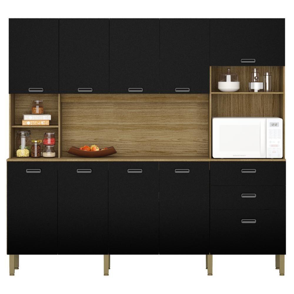 Kit De Cozinha Com 9 Portas E 2 Gaveta Budapeste Freijó Nero - 1
