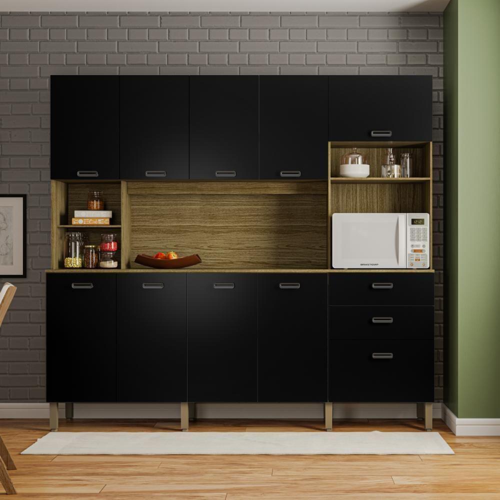 Kit De Cozinha Com 9 Portas E 2 Gaveta Budapeste Freijó Nero - 2