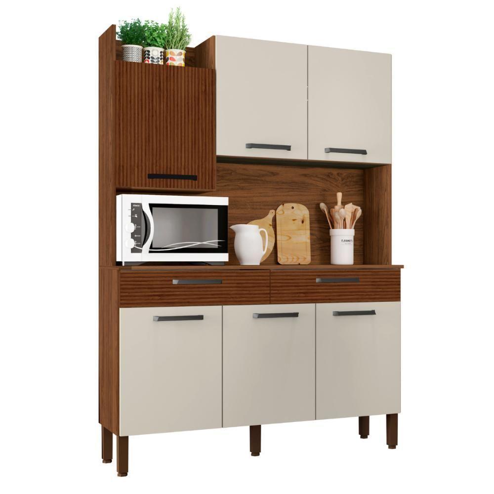 Kit De Cozinha 6 Portas E 2 Gavetas Udine Ripado Off White - 1
