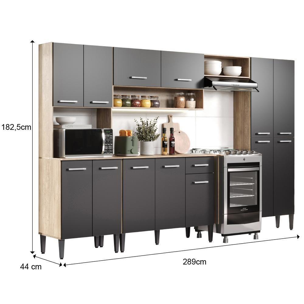 Cozinha Completa Arizona Plus Com Armário E Balcão Carraro - Carvalho/preto Carvalho/preto - 3