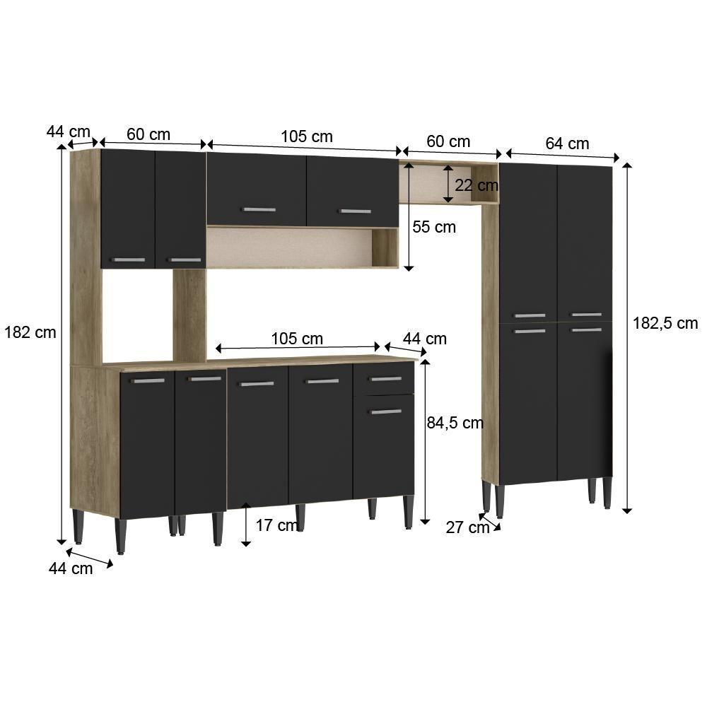 Cozinha Completa Arizona Plus Com Armário E Balcão Carraro - Carvalho/preto Carvalho/preto - 5