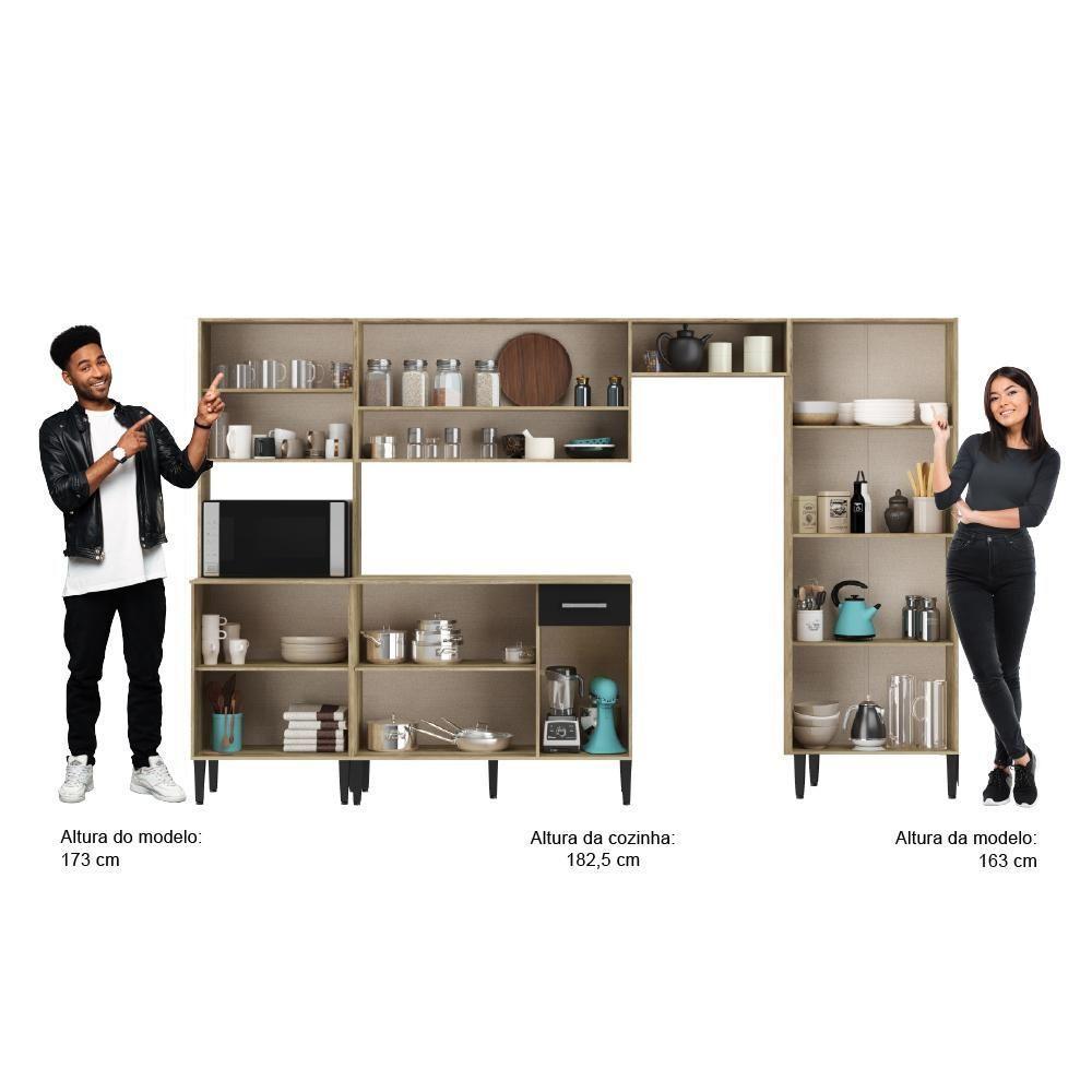 Cozinha Completa Arizona Plus Com Armário E Balcão Carraro - Carvalho/preto Carvalho/preto - 6