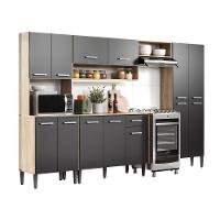 Cozinha Completa Arizona Plus Com Armário E Balcão Carraro - Carvalho/preto Carvalho/preto - 1