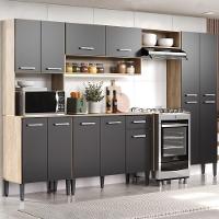 Cozinha Completa Arizona Plus Com Armário E Balcão Carraro - Carvalho/preto Carvalho/preto