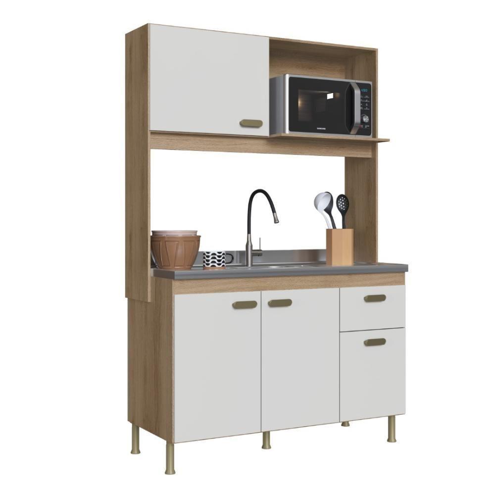 Armário De Cozinha Compacta Fidelitá Malta 122cm 4 Portas 1 Gaveta Sem Tampo E Fundo Castani/off-white - 6