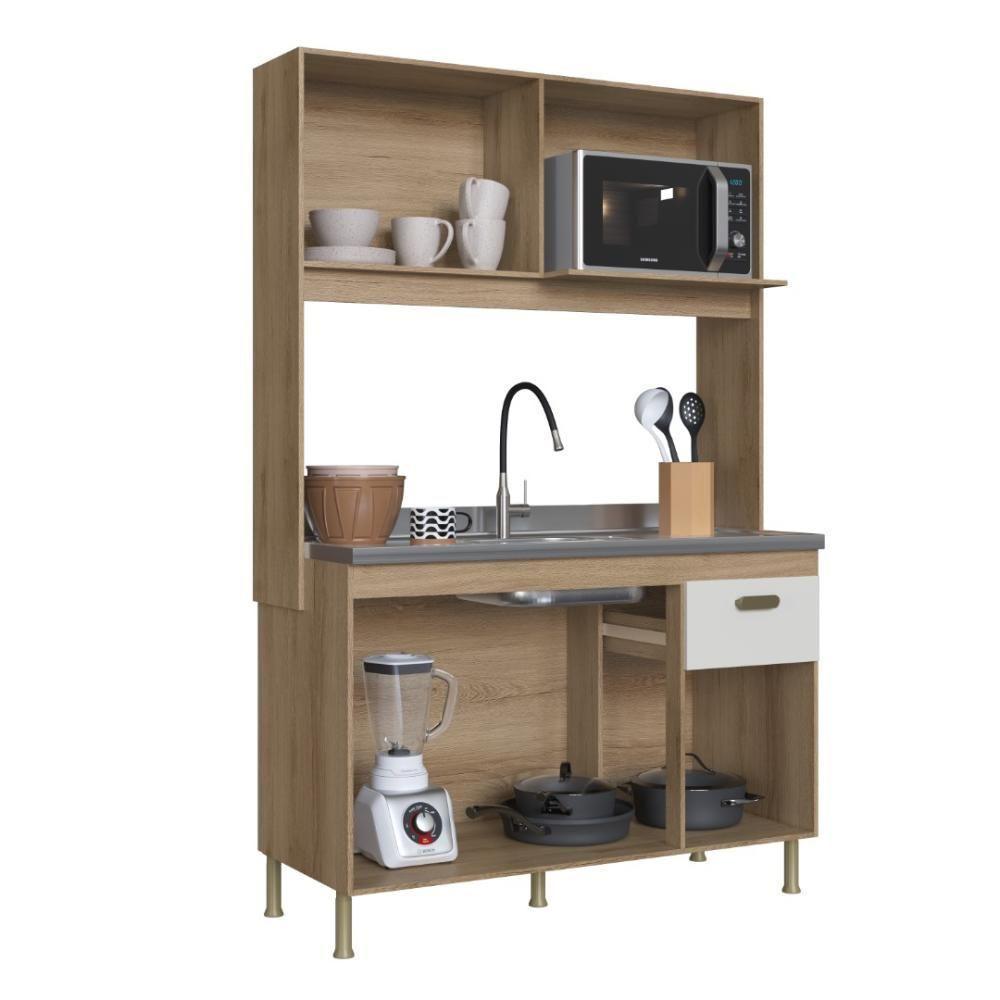 Armário De Cozinha Compacta Fidelitá Malta 122cm 4 Portas 1 Gaveta Sem Tampo E Fundo Castani/off-white - 7