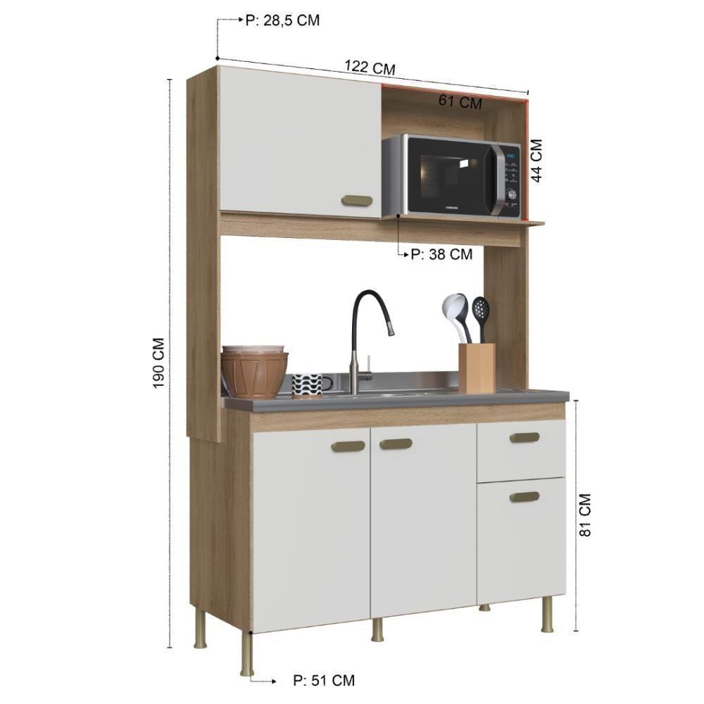 Armário De Cozinha Compacta Fidelitá Malta 122cm 4 Portas 1 Gaveta Sem Tampo E Fundo Castani/off-white - 8