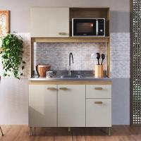 Armário De Cozinha Compacta Fidelitá Malta 122cm 4 Portas 1 Gaveta Sem Tampo E Fundo Castani/off-white - 1