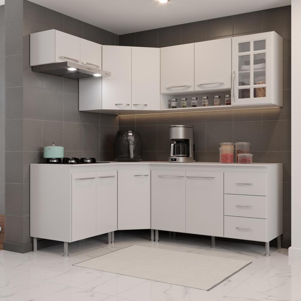 Cozinha Modulada Completa Fidelitá Viena 6 Peças 340cm 12 Portas 3 Gavetas Com Tampo Branco - 1