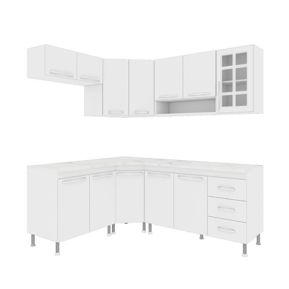 Cozinha Modulada Completa Fidelitá Viena 6 Peças 340cm 12 Portas 3 Gavetas Com Tampo Branco - 6