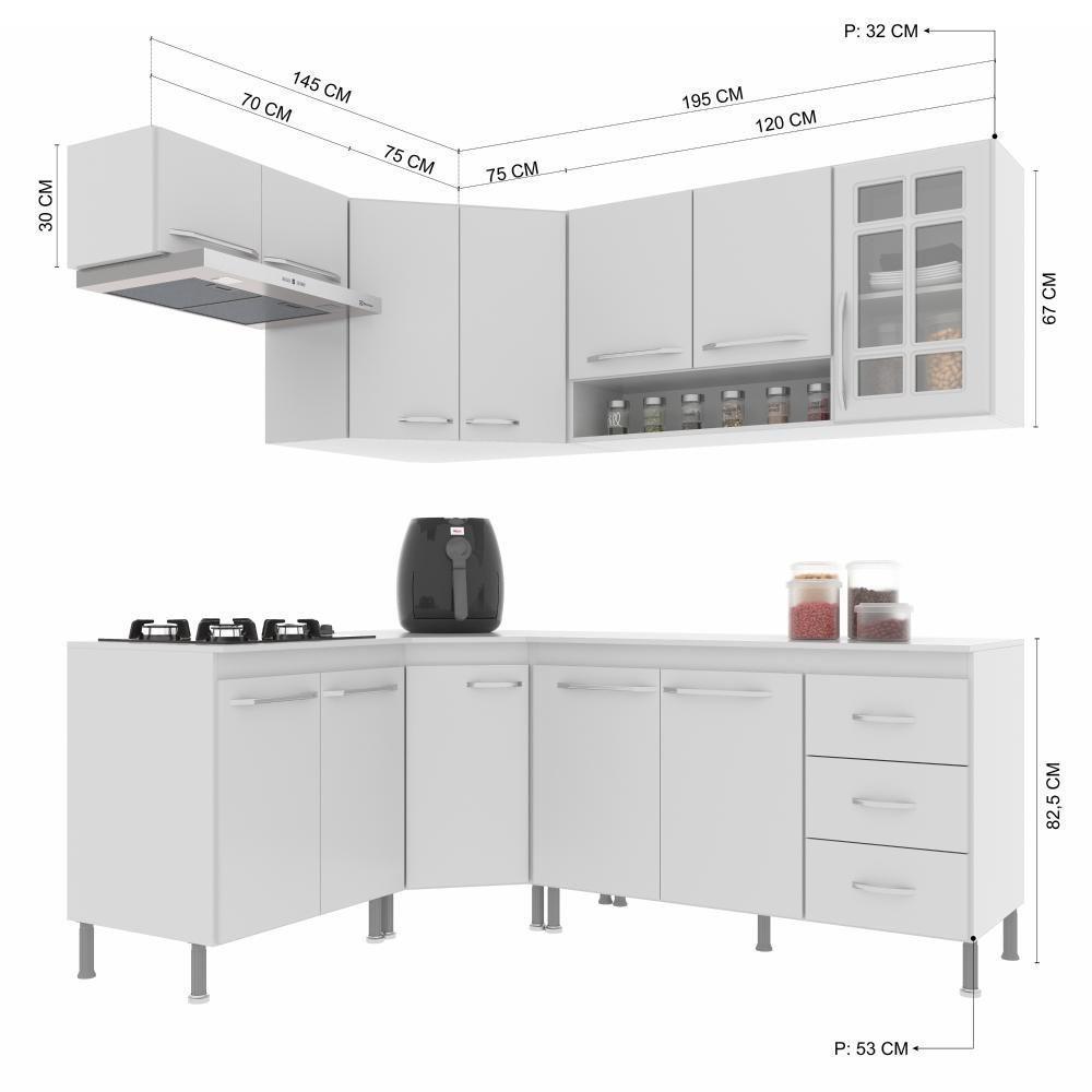 Cozinha Modulada Completa Fidelitá Viena 6 Peças 340cm 12 Portas 3 Gavetas Com Tampo Branco - 7