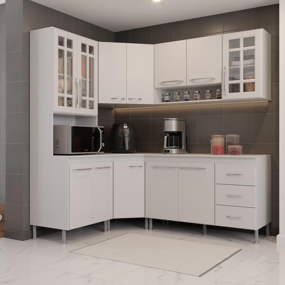 Cozinha Modulada Completa Fidelitá Viena 5 Peças 340cm 12 Portas 3 Gavetas Com Tampo Branco - 1