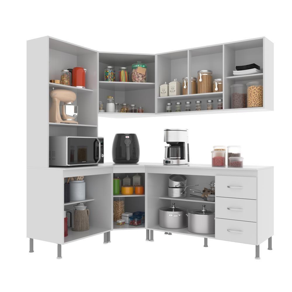 Cozinha Modulada Completa Fidelitá Viena 5 Peças 340cm 12 Portas 3 Gavetas Com Tampo Branco - 7