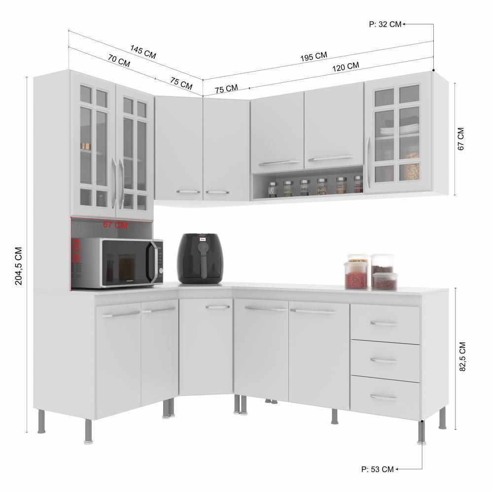 Cozinha Modulada Completa Fidelitá Viena 5 Peças 340cm 12 Portas 3 Gavetas Com Tampo Branco - 8