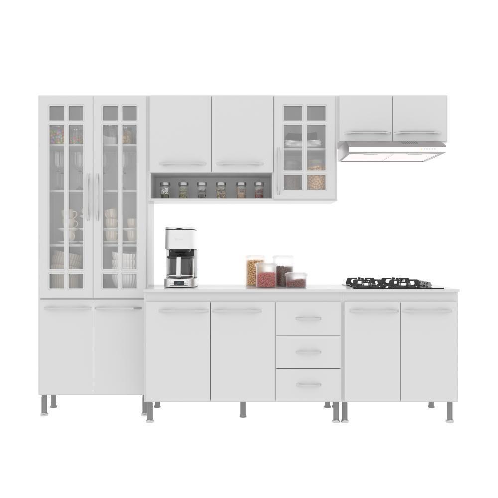 Cozinha Modulada Completa Fidelitá Viena 5 Peças 260cm 13 Portas 3 Gavetas Com Tampo Branco - 6