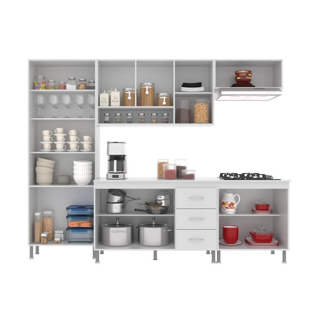 Cozinha Modulada Completa Fidelitá Viena 5 Peças 260cm 13 Portas 3 Gavetas Com Tampo Branco - 7