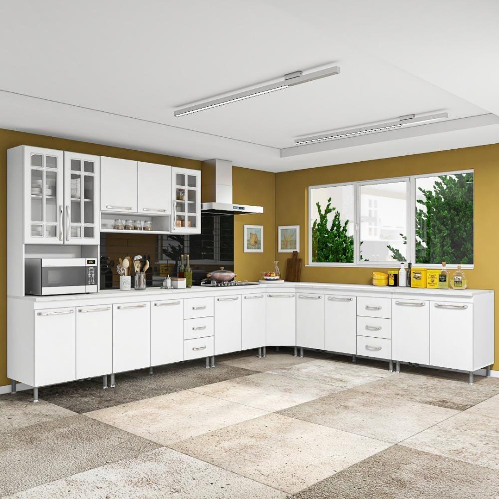 Cozinha Modulada Completa Fidelitá Viena 7 Peças 600cm 16 Portas 6 Gavetas Com Tampo Branco - 2