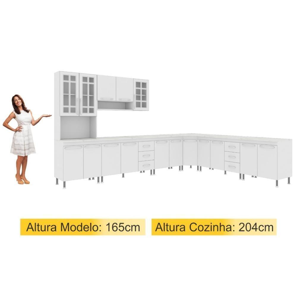 Cozinha Modulada Completa Fidelitá Viena 7 Peças 600cm 16 Portas 6 Gavetas Com Tampo Branco - 6
