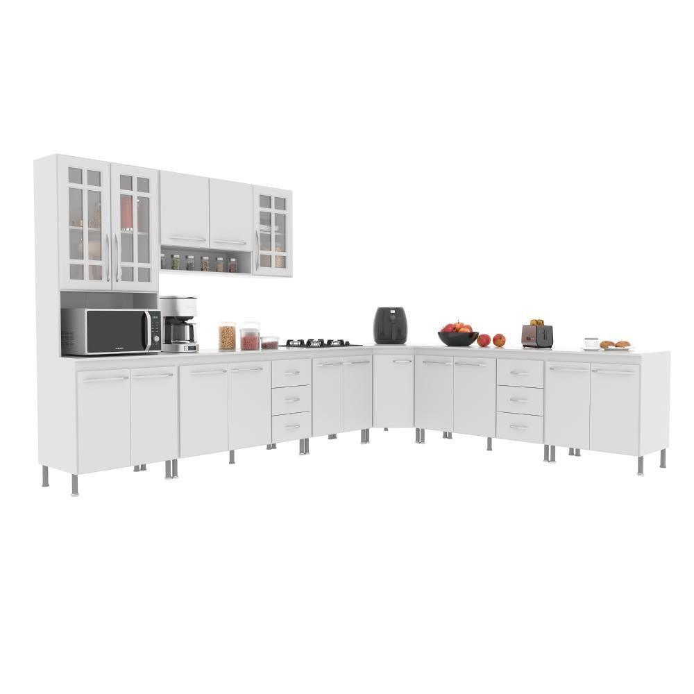 Cozinha Modulada Completa Fidelitá Viena 7 Peças 600cm 16 Portas 6 Gavetas Com Tampo Branco - 8