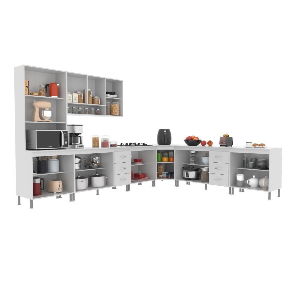 Cozinha Modulada Completa Fidelitá Viena 7 Peças 600cm 16 Portas 6 Gavetas Com Tampo Branco - 9