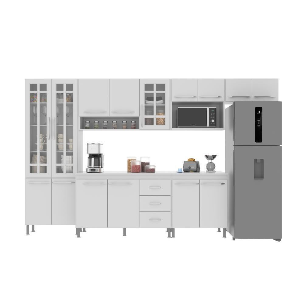 Cozinha Modulada Completa Fidelitá Viena 6 Peças 330cm 15 Portas 3 Gavetas Com Tampo Branco - 6