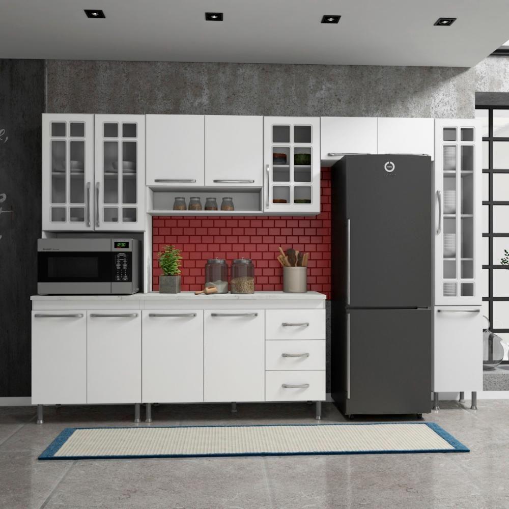 Cozinha Modulada Completa Fidelitá Viena 5 Peças 295cm 13 Portas 3 Gavetas Com Tampo Branco - 1