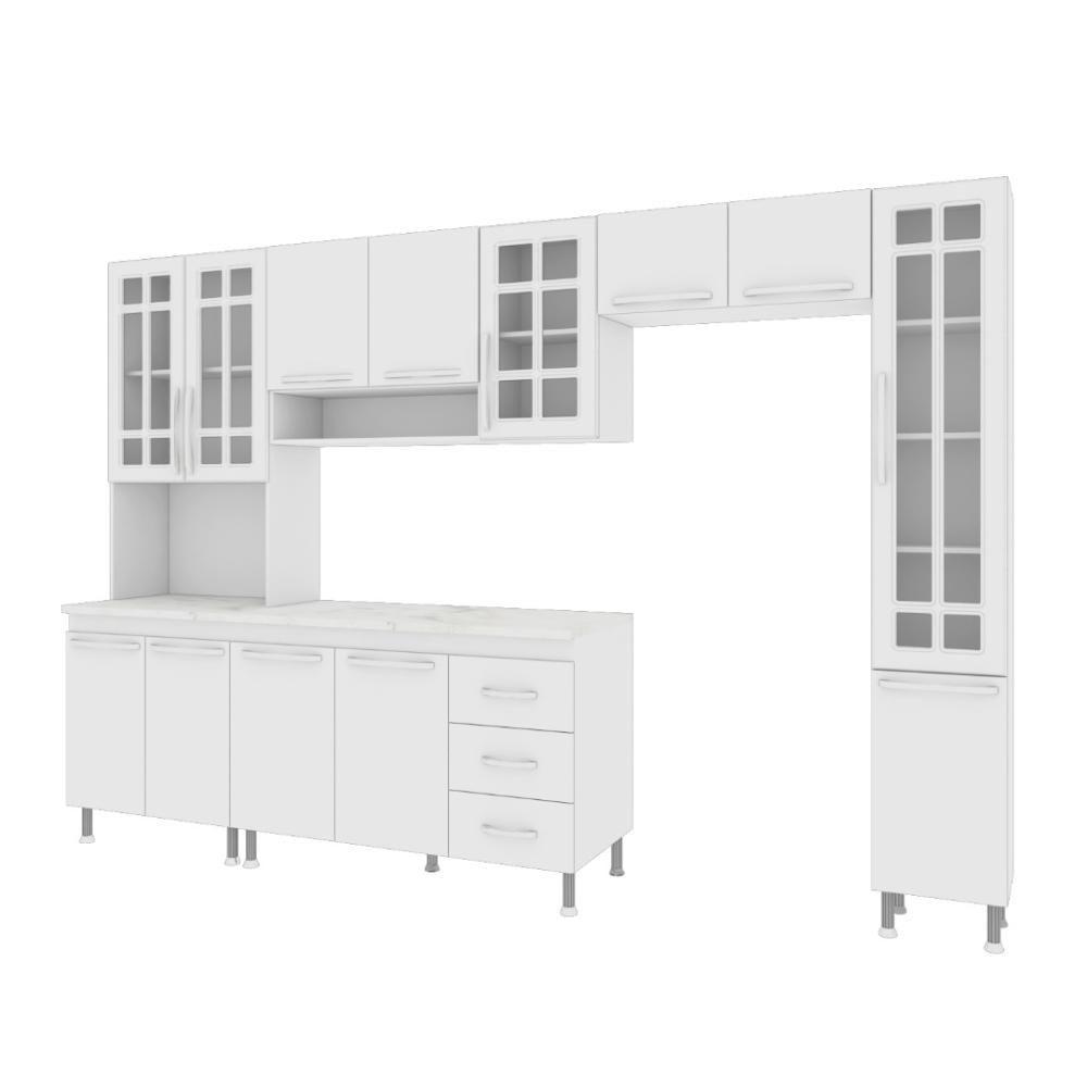 Cozinha Modulada Completa Fidelitá Viena 5 Peças 295cm 13 Portas 3 Gavetas Com Tampo Branco - 5