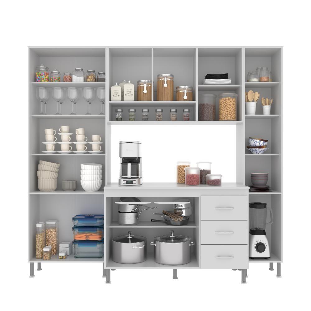 Cozinha Modulada Compacta Fidelitá Viena 4 Peças 225cm 11 Portas 3 Gavetas Com Tampo Branco - 7
